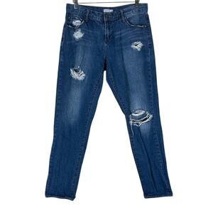 Leith Distressed Boyfriend Jeans Womens 26 Medium Wash Denim Raw Hem Casual